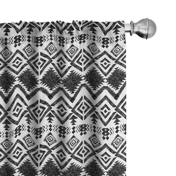 Ambesonne Geometric Window Curtains, Hand Drawn Pattern, Each 28" W x 63" L, Black White