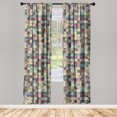 thumbnail image 1 of Geometric Window Curtains, Surreal Design Quadrant and Square Pattern with Grunge Retro Art, Lightweight Decor 2-Panel Set with Rod Pocket, Pair of - 28"x84", Avocado Green Purple Teal, by Ambesonne, 1 of 3