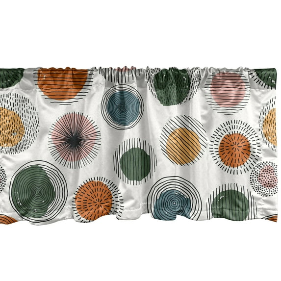 Geometric Window Valance, Atomic Circular Shapes Sketchy Colorful Rounds Mid Century Modern Print, Curtain Valance for Kitchen Bedroom with Rod Pocket, 54" X 18", Orange Green Blush, by Ambesonne