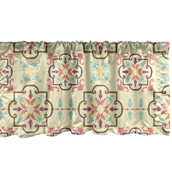Geometric Window Valance, Colorful Floral Themed Ornamental Abstract Design in Vintage Style, Curtain Valance for Kitchen Bedroom Decor with Rod Pocket, 54" X 12", Cream and Multicolor, by Ambesonne