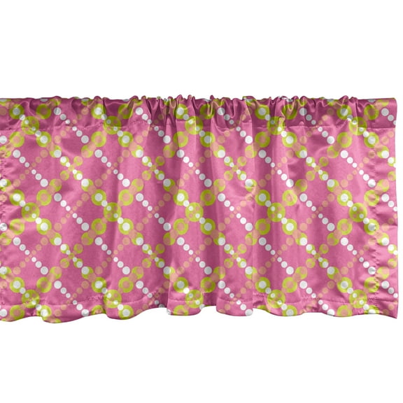 Geometric Window Valance, Diagonal Motif from Colorful Big and Small Dots on Pink Background, Curtain Valance for Kitchen Bedroom Decor with Rod Pocket, 54" X 18", Pink White Apple Green, by Ambesonne