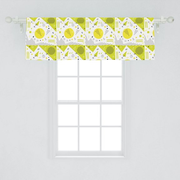 Geometric Window Valance, Minimalist Memphis Style Inspired Design Triangles, Curtain Valance for Kitchen Bedroom Decor with Rod Pocket, 54" X 18", Yellow Green Yellow, by Ambesonne