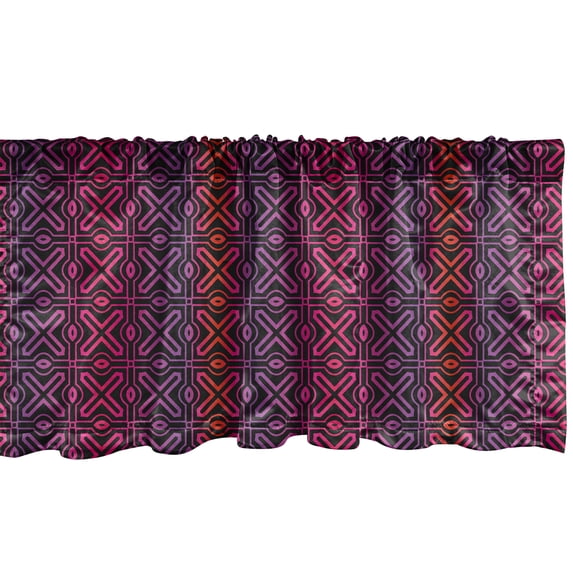 Ambesonne Geometric Valance Pack of 2, Psychedelic Grid Motif, 54"X12", Charcoal Grey and Multicolor