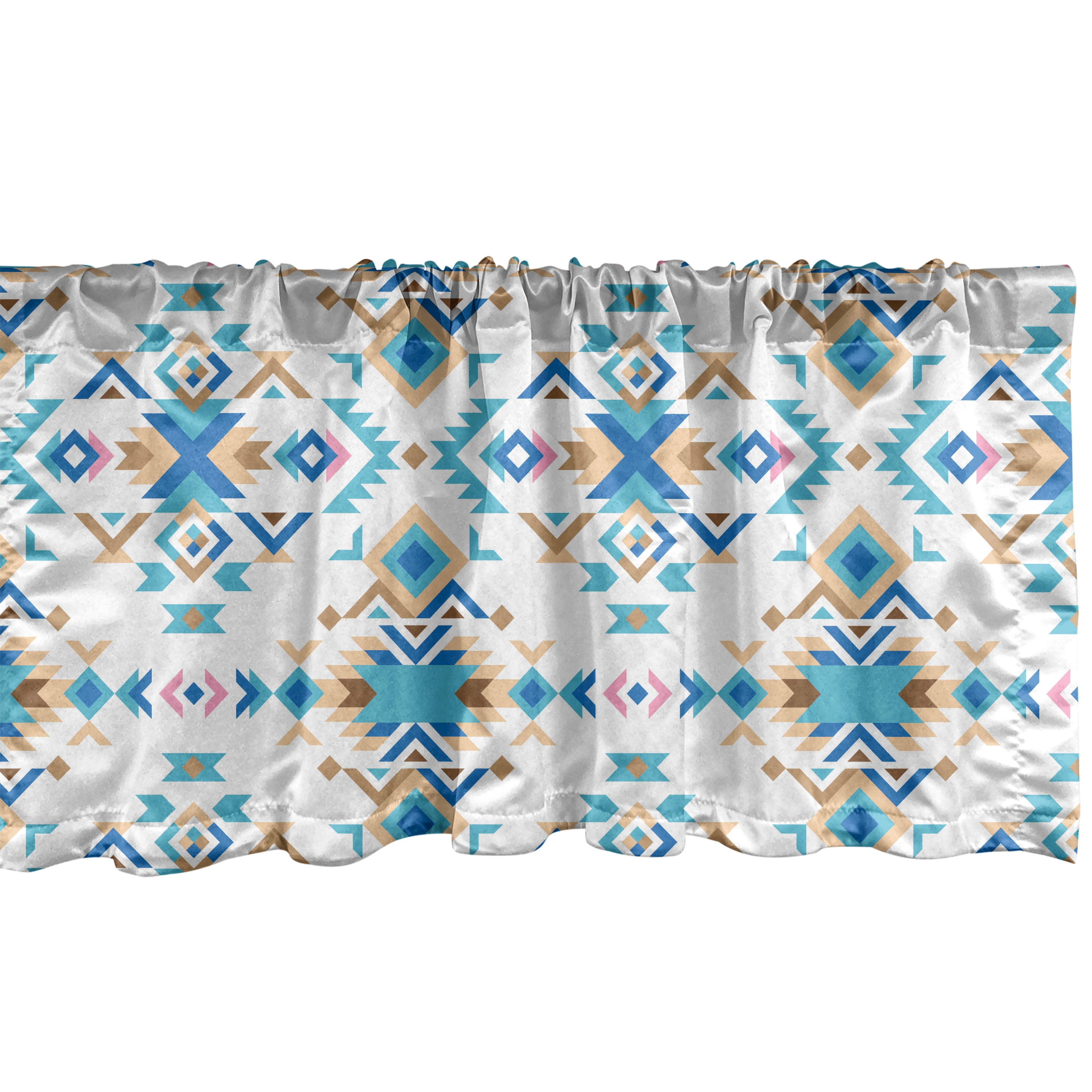 Sky Blue and Pastel Brown Geometric Rod Pocket Valance Set