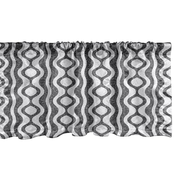 Geometric Window Valance Pack of 2, Pebbles Sprinkle Around Wave Patterns Dotted Style Abstract Art, Rod Pocket Curtain Valances for Kitchen Bedroom, 54" X 12", White and Dark Grey, by Ambesonne