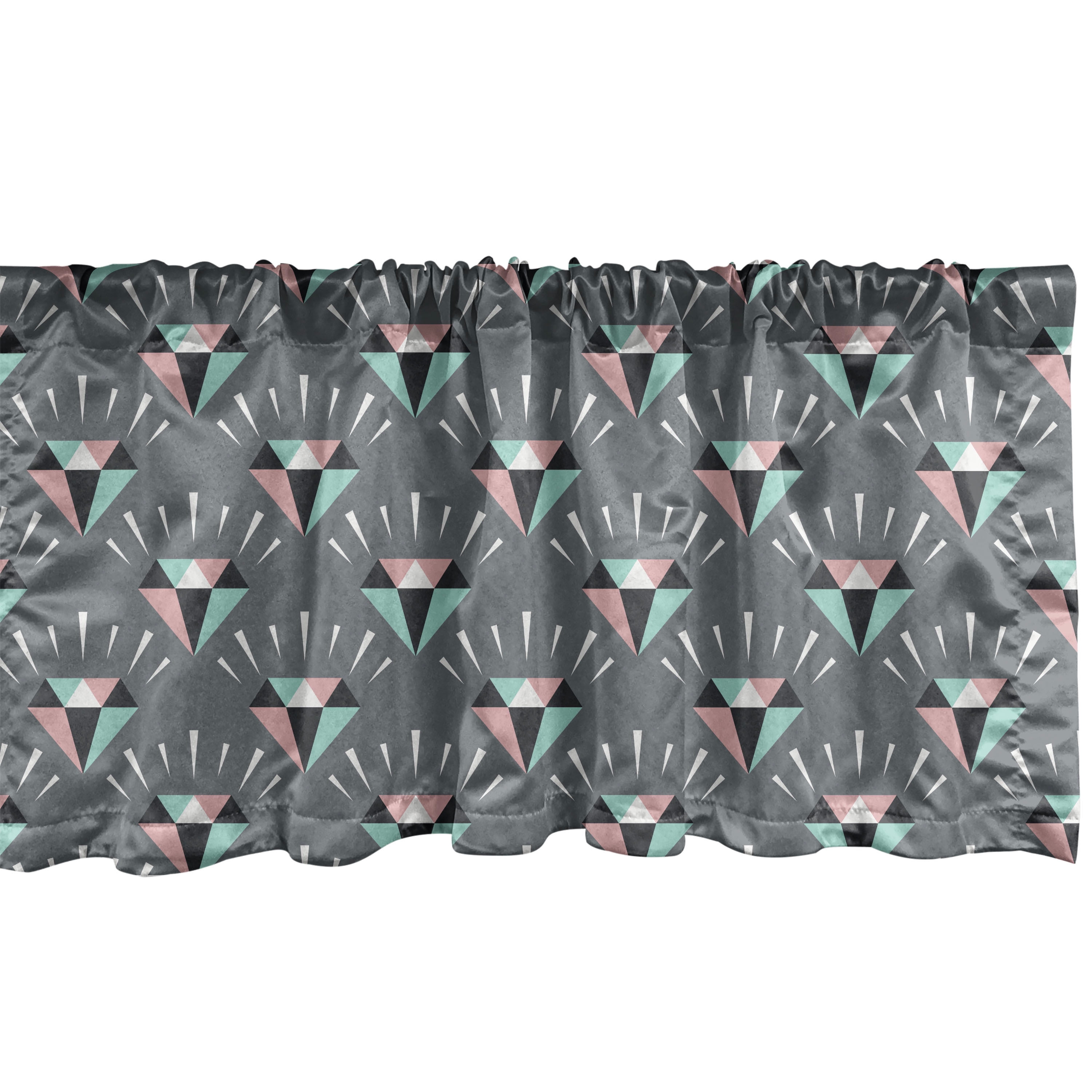 Geometric Window Valance Pack of 2, Symmetrical Repetitive Gem Diamond
