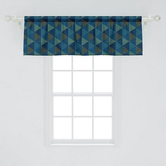Geometric Window Valance, Repetitive Triangles Themed Abstract Motifs, Curtain Valance for Kitchen Bedroom Decor with Rod Pocket, 54" X 18", Night Blue Earth Yellow, by Ambesonne