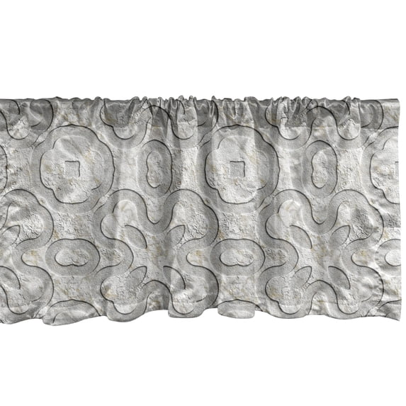 Geometric Window Valance, Stone Look Abstract Print of Historical Shapes from Past Times, Curtain Valance for Kitchen Bedroom with Rod Pocket, 54" X 18", Coconut Pale Grey and Ivory, by Ambesonne