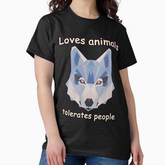 Geometric Wolf Head T-Shirt - Loves Animals Tolerates People Funny Wolf Lover Gift H2936, for Unisex, Up to Size 5XL