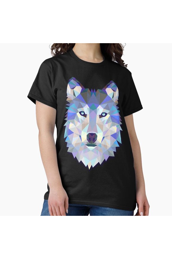 Geometric Wolf Head T-Shirt - Low Poly Animal Art Tee - Abstract Wolf Graphic Shirt H1294, for Unisex, Up to Size 5XL