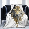 thumbnail image 1 of Geometric Wolf Throw Blanket, Gold and Black Minimalist Art Soft Flannel Fleece, Sophisticated Decor for Office, Home and Apartment 60x50, 1 of 6