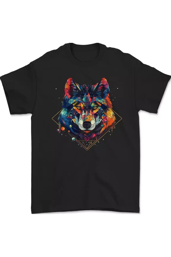 Geometric Wolf Wolves Animal Nature Wild Art Graphic Cotton Top Unisex T-Shirt, up to size 5XL