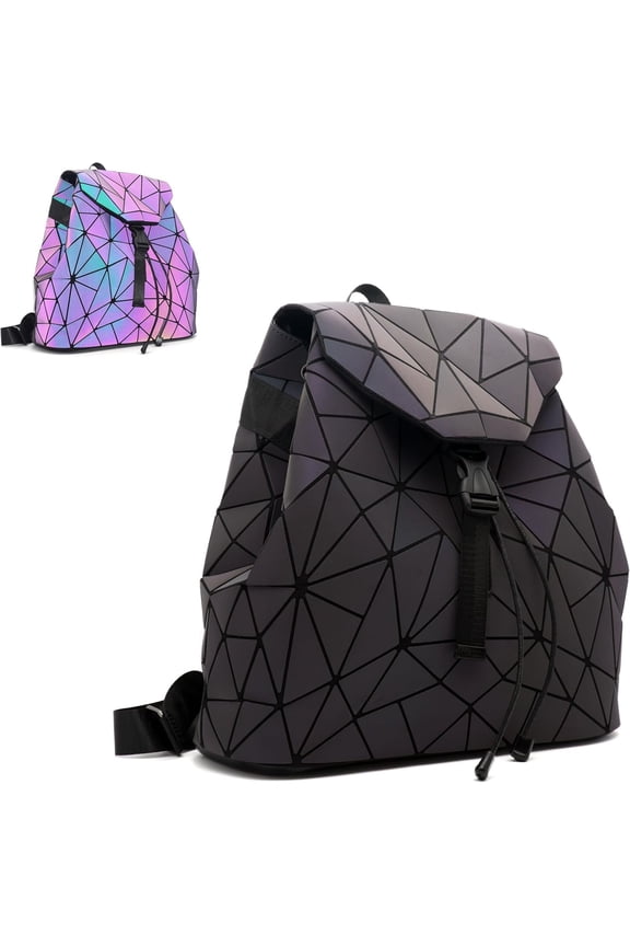 Geometric Women's Backpack Geometries Glow Large Purse Backpack Geometrical Luminous Bag Holographic Travel Bags Retro Daypack for Casual, College, Work
