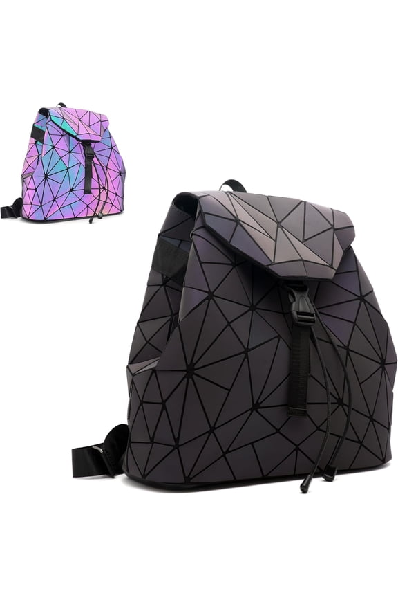 Geometric Women's Backpack Geometries Glow Large Purse Backpack Geometrical Luminous Bag Holographic Travel Bags Retro Daypack for Casual, College, Work