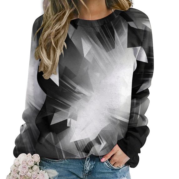 Geometric Women's Floral Printed Sweatshirt Long Sleeve Crewneck Casual Loose Vintage Graphic Pullover Tops