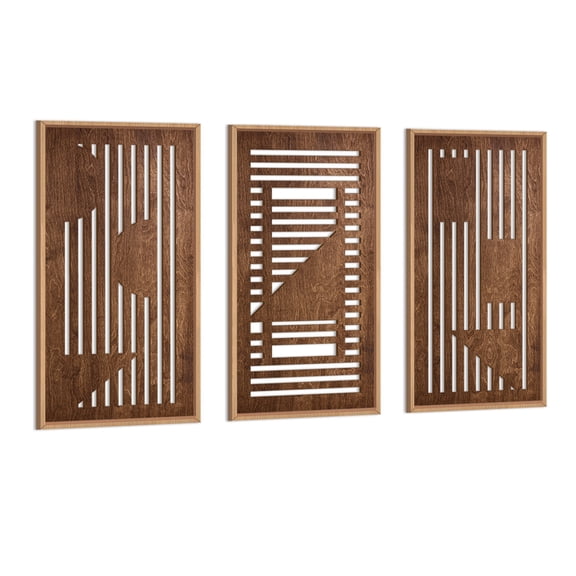 Geometric Wood Wall Art Minimalist Wall Decor Modern Abstract Wall Sculpture Line Wooden Cut out Artwork Set of 3 for Living Room Bedroom Office 8X16 In
