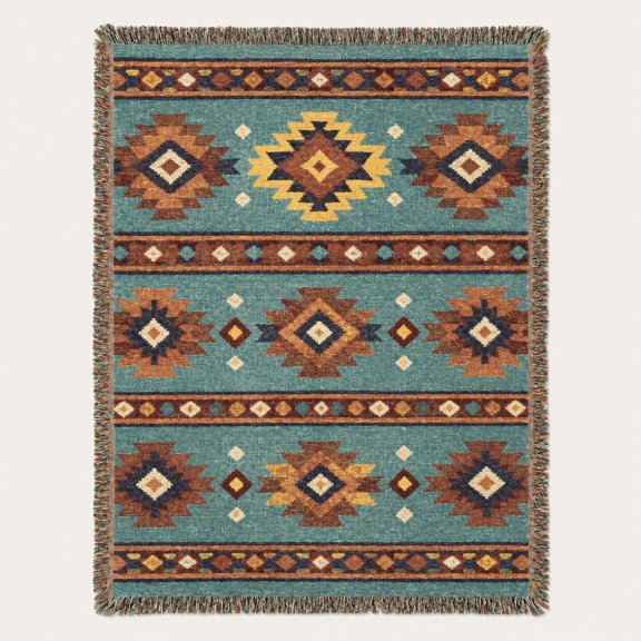Geometric Woven Cotton Throw Blanket with Fringe, 52X37IN-80X60IN