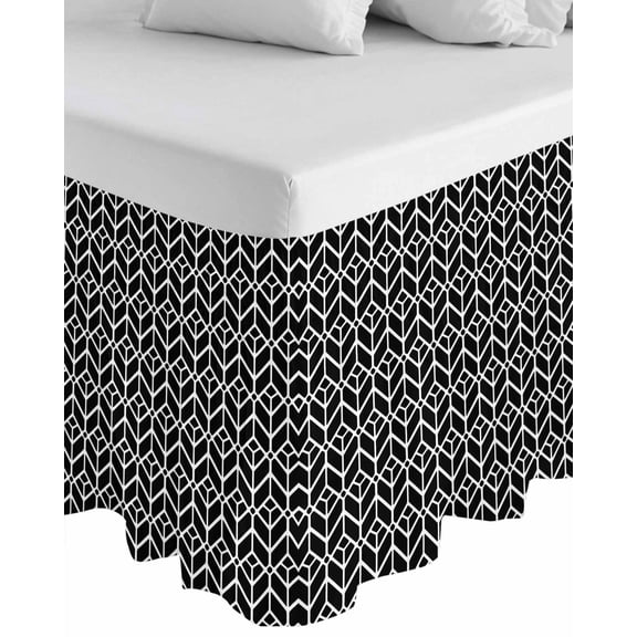 Geometric Wrap Around Bed Skirts for King Bed 18" Drop, Bed Skirt with Adjustable Elastic Belt Dust Ruffle Bed Valance for Bedroom Hotel Luxury Modern Abstract Lines Texture Black Bed Frame Cover