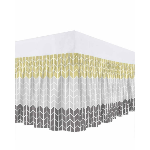 Geometric Yellow Bed Skirt California King Size 18" Drop Gray Black Chevron Ruffled Wrap Around Bed Skirts Adjustable Elastic Bedskirt Dust Ruffle for California King Size Bed