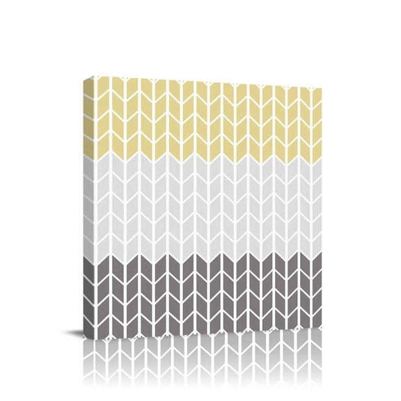 Geometric Yellow Canvas Wall Art, Gray Black Chevron Framed Wall Decor Modern Artwork Prints Painting for Living Room, Bedroom, Kitchen & Cafe Decor 20x20 Inch