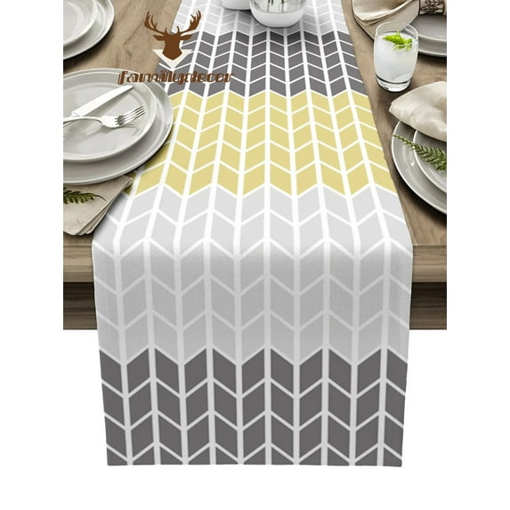 Geometric Yellow Gray Table Runner Home Wedding Decor Table Flag Mat Table Centerpieces Decoration Party Dining Long Tablecloth