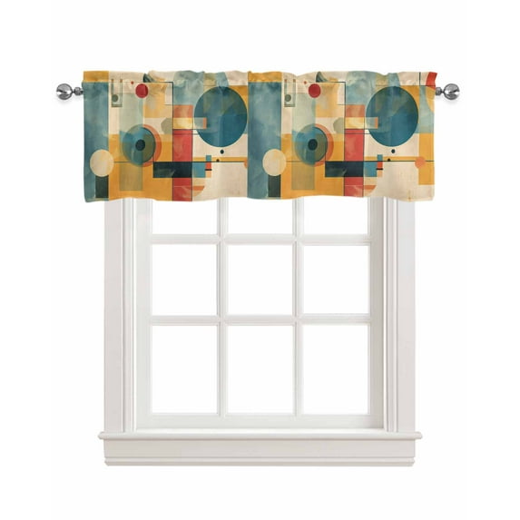 Geometric Yellow Linen Curtain Valance for Bedroom/Bathroom/Kitchen/Office/Living/Dining Room Windows,Modern Abstract Graffiti Painting Art Pocket Topper Drapes Decorative Cafe Drapery Panel 42x12