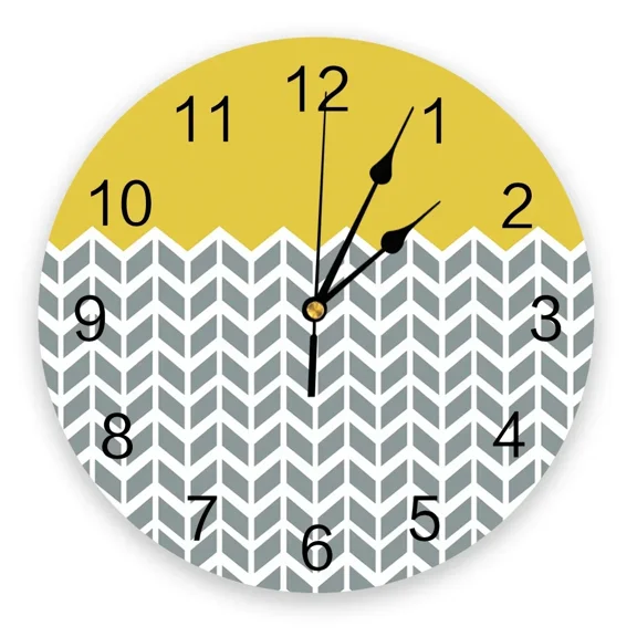 Geometric Yellow Print Wall Clock Wall Art Silent Non ticking Round Wall Watch for Home Decortaion Best Gift(10 Inch)