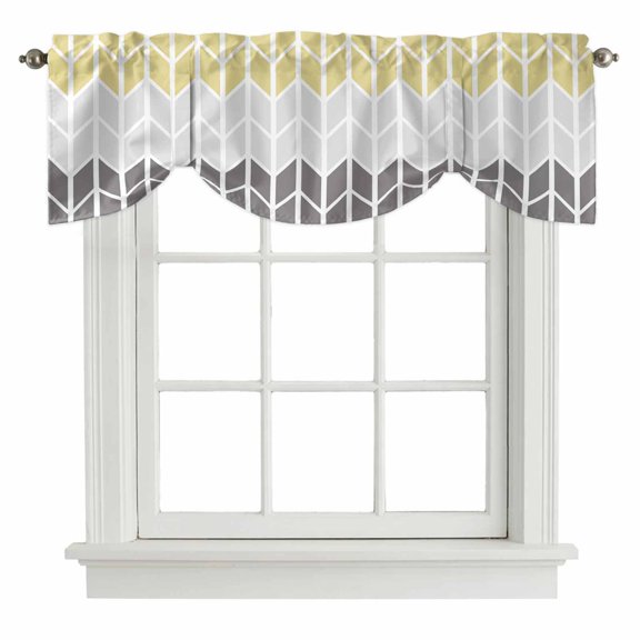Geometric Yellow Tie Up Valance for Windows Gray Black Chevron Adjustable Curtain Valance Rod Pocket Balloon Shade Window Treatment for Kitchen Living Room Bedroom 42x12inch