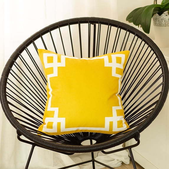 Geometric Yellow&White Square 18" x 18" Throw Pillow Cover