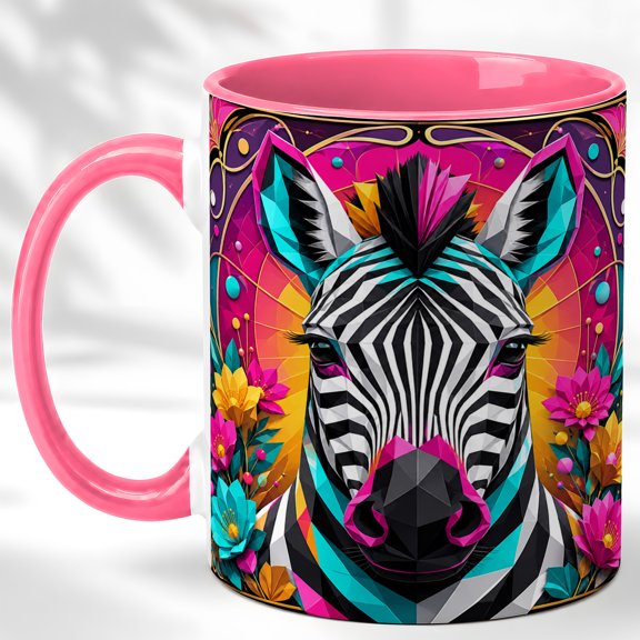 Geometric Zebra Coffee Mug, Floral Animal Mug, Ceramic 11 oz