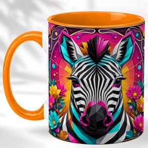 Geometric Zebra Coffee Mug, Floral Animal Mug, Ceramic 11 oz