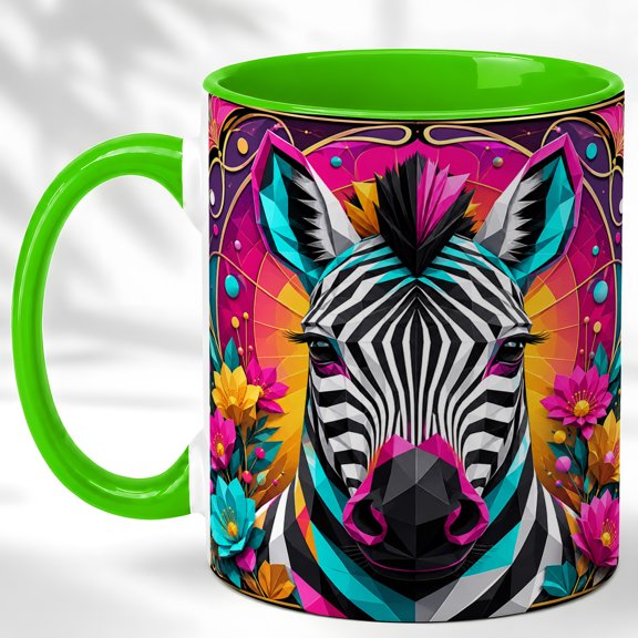 Geometric Zebra Coffee Mug, Floral Animal Mug, Ceramic 11 oz