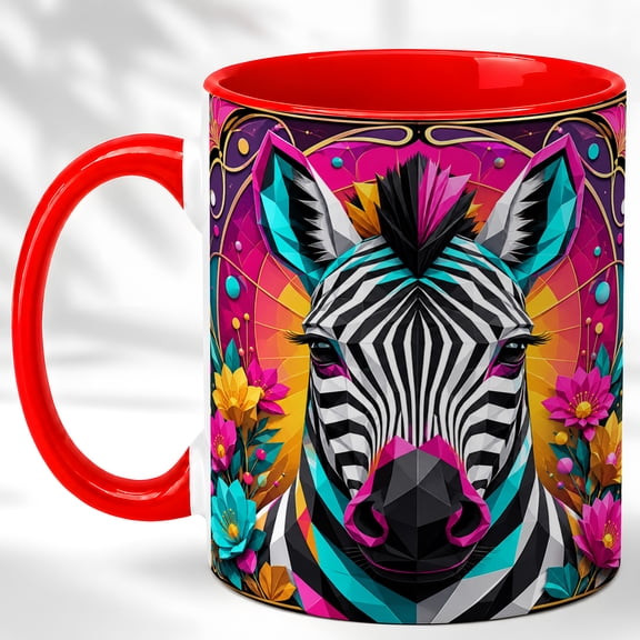 Geometric Zebra Coffee Mug, Floral Animal Mug, Ceramic 11 oz