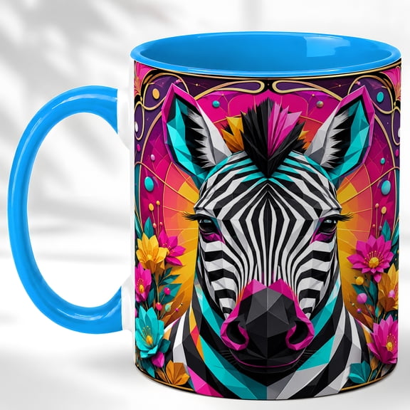 Geometric Zebra Coffee Mug, Floral Animal Mug, Ceramic 11 oz