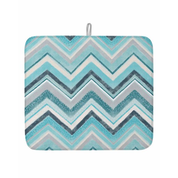 Geometric Zig Zag Art Stripes Dish Drying Mats for Kitchen Counter,Absorbent Microfiber Dish Drainer Rack Mat Multicolor Chevron Drying Pad for Sinks,Utensils,Countertops,16x18in