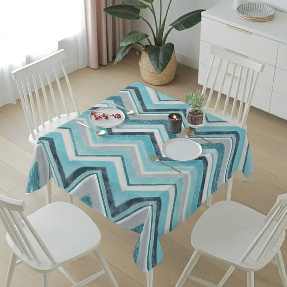 Geometric Zig Zag Art Stripes Table Cloth 54x54in, Waterproof Square Tablecloth Wipeable Tablecloths Multicolor Chevron Table Covers for Dining Tables Party Indoor Outdoor
