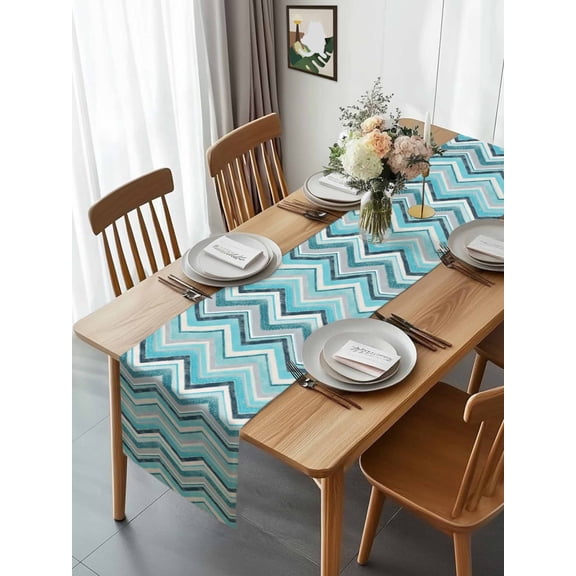 Geometric Zig Zag Art Stripes Table Runner 13x70in Non-Slip Cotton Linen Table Runners, Multicolor Chevron Dresser Scarves TableRunner for Dinner Kitchen Dining Wedding Party