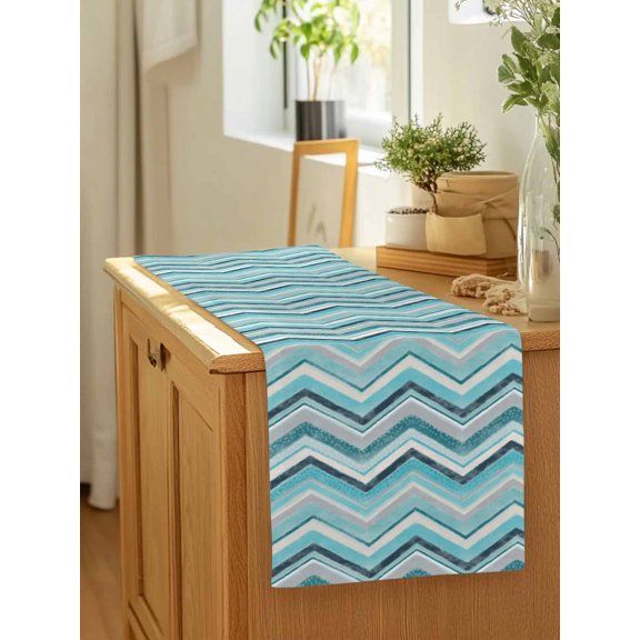 Geometric Zig Zag Art Stripes Table Runner 13x90in Non-Slip Cotton Linen Table Runners, Multicolor Chevron Dresser Scarves TableRunner for Dinner Kitchen Dining Wedding Party