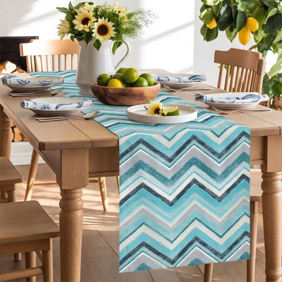 Geometric Zig Zag Art Stripes Table Runner 72 Inch Long Multicolor Chevron Table Runners Linen Burlap Tablerunner for Kitchen Dining Room Holiday Party