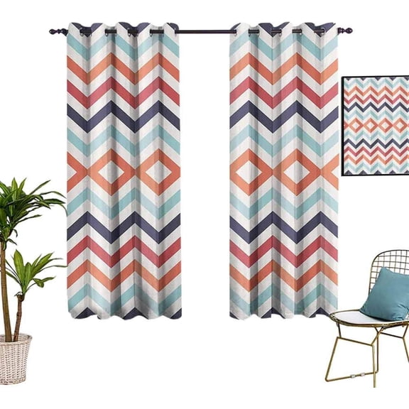 Geometric Zig Zag Lines Blackout Curtains, Nordic Stripes Printed Drapes, Window Curtains, Thermal Insulated Drapes Darkening Window Curtain for Bedroom Living Room 26"W x 45"L (Pack of 2)