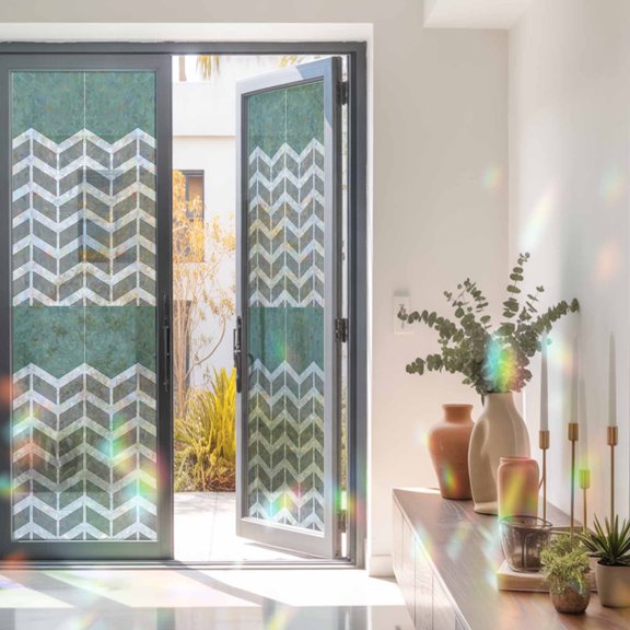 Geometric Zig Zag Striped Window Privacy Film, Rainbow Film Decorative Window Sticker 23.6x78.7in, Herringbone Chevron Stripes Sun Blocking Static Stained Glass Cling Tint Non-Adhesive