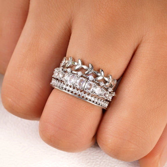Geometric Zircon Inlaid Copper Ring Wheat Leaf Design Ladies Elegant Everyday Wear Timeless Copper Jewelry Now