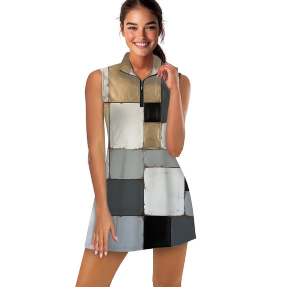Geometric abstract art gray black gold vinatge Sports Dresses Women Tennis Dress Outdoor Badminton Golf Quick-Drying And Breathable Sports Dress
