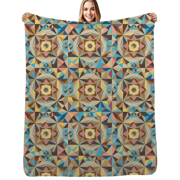 Geometric abstract kaleidoscope pattern Flannel Blanket Warm Soft Bedding Throws Winter Camping Chair Sofa Bed