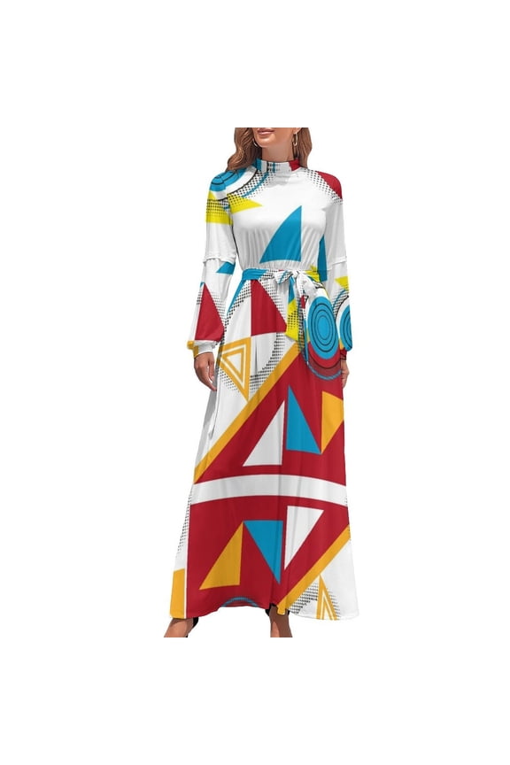 Geometric abstract pattern Bauhaus style. Long Dress chic and elegant evening dress womens clothing clothes for woman