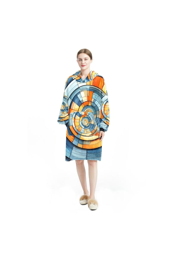 Geometric cubes Cozy Microfiber Polyester Sweatshirt Blanket | Warm & Snuggly Wearable Blanket with Soft Sherpa Lining for Adults & Kids | Breathable & Luxurious Lounge Wear for Home & Travel