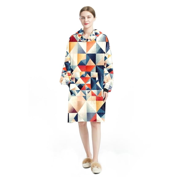 Geometric cubes Cozy Microfiber Polyester Wearable Blanket for Home and Travel - Ultra Soft Lounge Throw with Built-in Sleeves for Adults and Kids - Lightweight & Warm Body Blanket