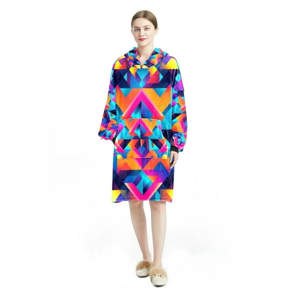 Geometric cubes Soft Microfiber Polyester Wearable Blanket for Cozy Lounging - Comfy Snuggle Cape Wrap for Adults - Oversized Plush Throw with Sleeves - Comfortable and Stylish Design.