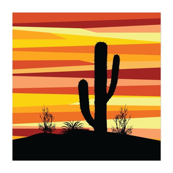 Geometric desert sunset - Illustration Desert Sunset Cactus Minimalist Abstract Nature Landscape Unframed Wall Art Print 6 x 6 inches