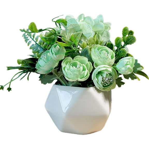 Geometric flowerpot simulation plants, creative home living room table decorations. - green